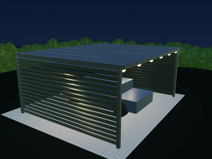 Carport bei Nacht mit Beleuchtung