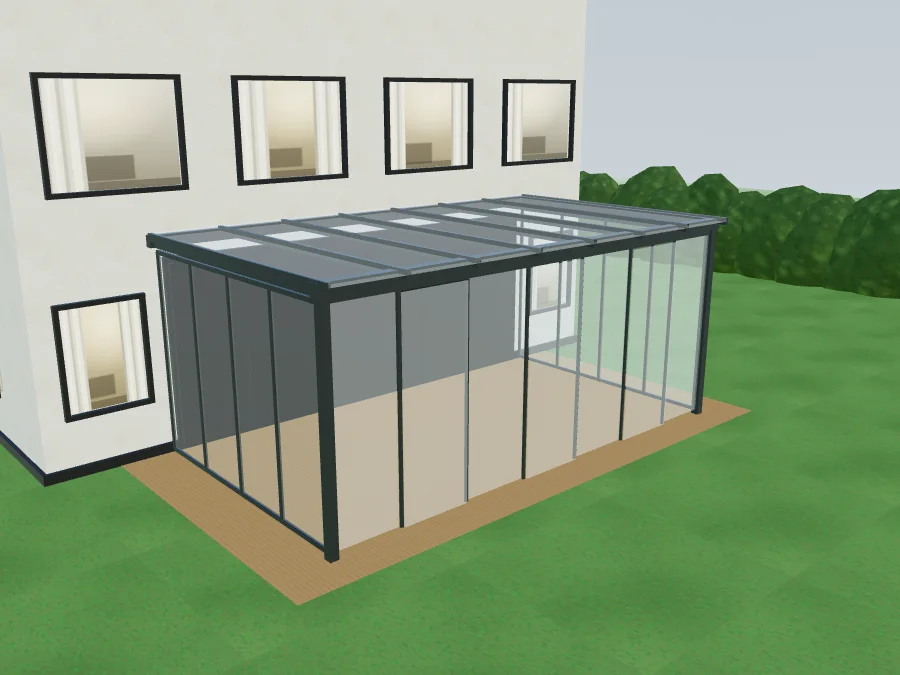 Terrassenüberdachung, Variante: Glas-Schiebewände