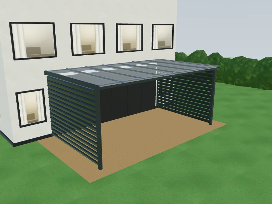 Terrassenüberdachung mit Lamellenwand an der Seite