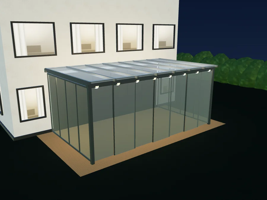Terrassenüberdachung, Variante: LED bei Nacht
